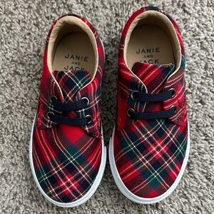 Janie and Jack Red Plaid Kids Sneakers